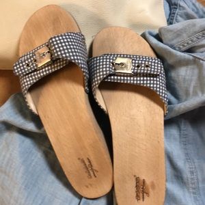 J Crew collab w/ Dr. Scholl’s.  Blue &White